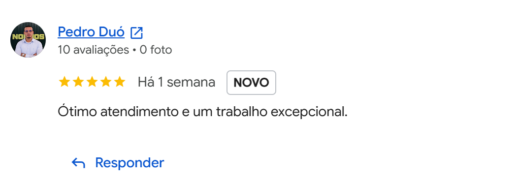 Avaliação de cliente Pedro Duó, 5 estrelas