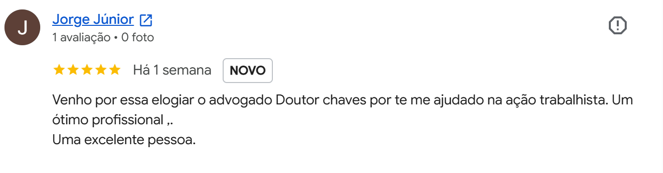 Avaliação de cliente Jorge Júnior, 5 estrelas